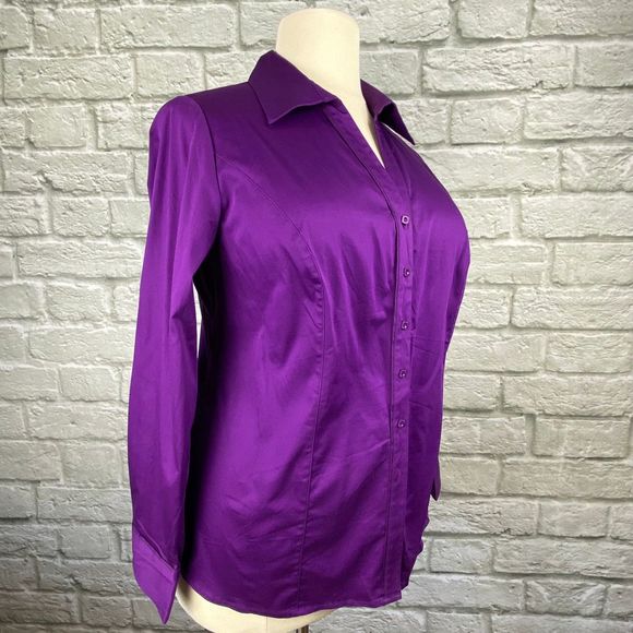Lane Bryant Purple Grosgrain Trim Button Shirt - Picture 3 of 6